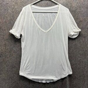 Lululemon Shirt Women 10 White Soft Lightweight Casual Tee Love V-Neck